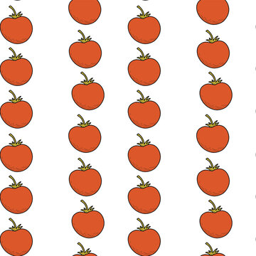Pattern with red cherry tomatoes on a white background. Vegetable bright rutter with tomatoes, hand drawn vector illustration