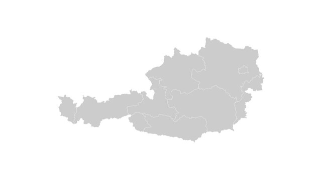 Austria map animation. Animation of Connecting all areas into a complete map of Austria with borders in the background with an alpha channel. Motion design.