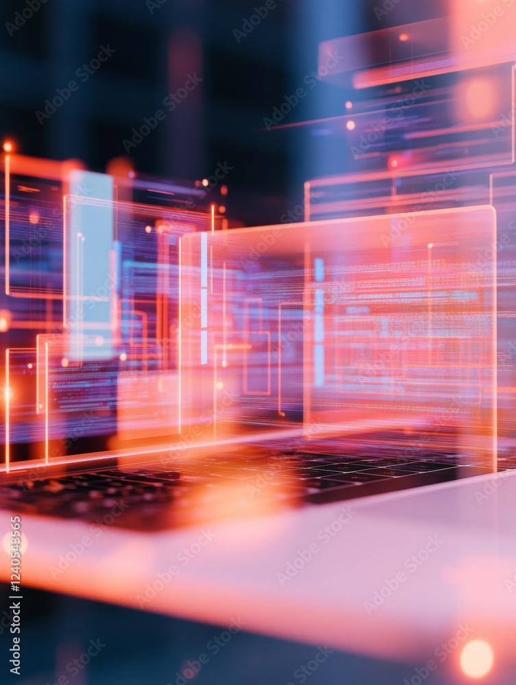 Aufkleber digital business evolution abstract tech overlay on laptop - cutting-edge tools in creative commerce