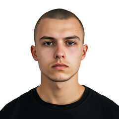 Obraz premium Young man with a neutral expression against a simple background during a portrait session