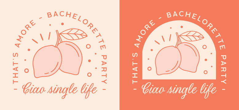 Bachelorette party ciao single life Italian summer lemon fruits coastal aesthetic theme funny quotes that's amore. Printable orange pink retro vintage preppy fancy bridesmaid girls night shirt design.