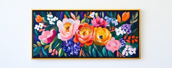 Floral oil painting with a bouquet of colorful roses.