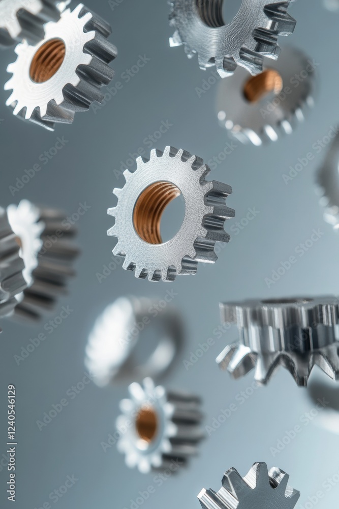 Poster industrial chic engineering metallic gear assemblies in motion - precision equipment content and enh