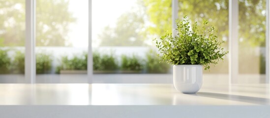 Fototapeta premium Serene Indoor Plant by Window, Sunlight, Minimalist Home Decor