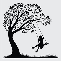 A person on a swing hanging from a tree image vector art and illustration
