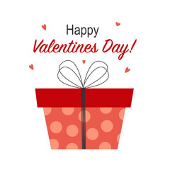 Happy Valentines day greeting card with cute gift box and hearts