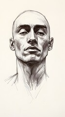 9. A front-facing portrait showing the strong structure of a man's face with a prominent jaw and high cheekbones, on white