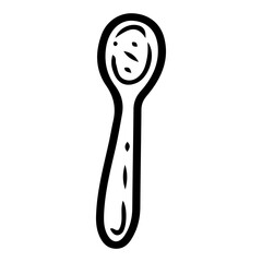 Baby spoon. Hand drawn doodle. Child's cutlery. Special safe tableware made of plastic or wood. Childhood. Vector line art illustration.