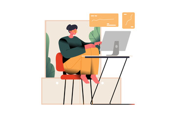 Freelance Worker is Using a Desktop Illustration