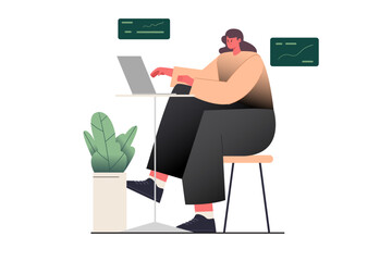 Freelance Worker is Using a Laptop Illustration