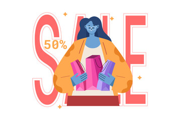 Trendy Shopping Discount 50% Off Illustration