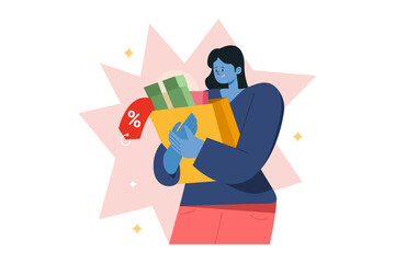Trendy Woman with Shopping Bags in Flat Style