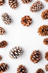 Decorative Arrangement of Pine Cones on White Background for Seasonal Decor Ideas