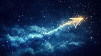 Fototapeta premium Dynamic curved arrow of clouds in starry night sky graphic art ethereal environment cosmic viewpoint