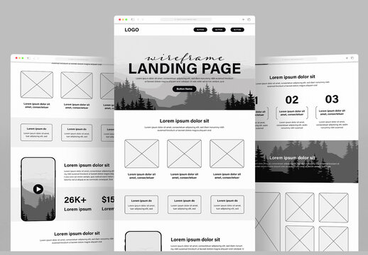 Minimalist Clean Professional Landing Page Wireframe Design Kit Layout Template