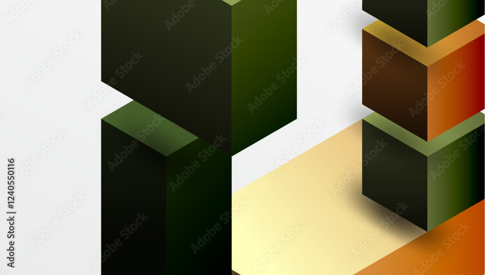 Poster Sleek abstract design featuring isometric 3D blocks in a clean, modern composition. Perfect for tech-inspired themes, with vibrant colors and geometric precision