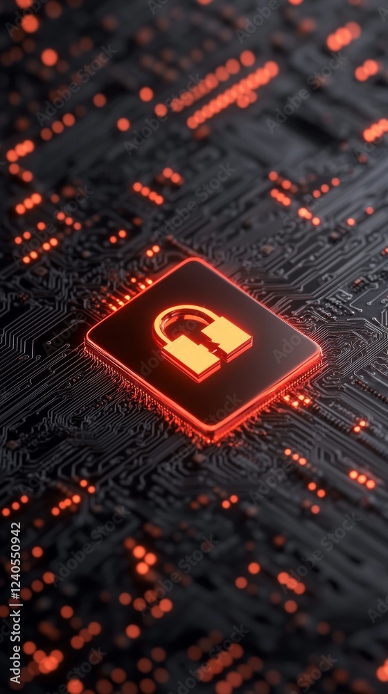 Aufkleber Futuristic Cyber Protection Interface Lock Icon on Digital Circuit Board - Innovative Cybersecurity Solutions and Data Privacy for Tech-Driven Enterprises