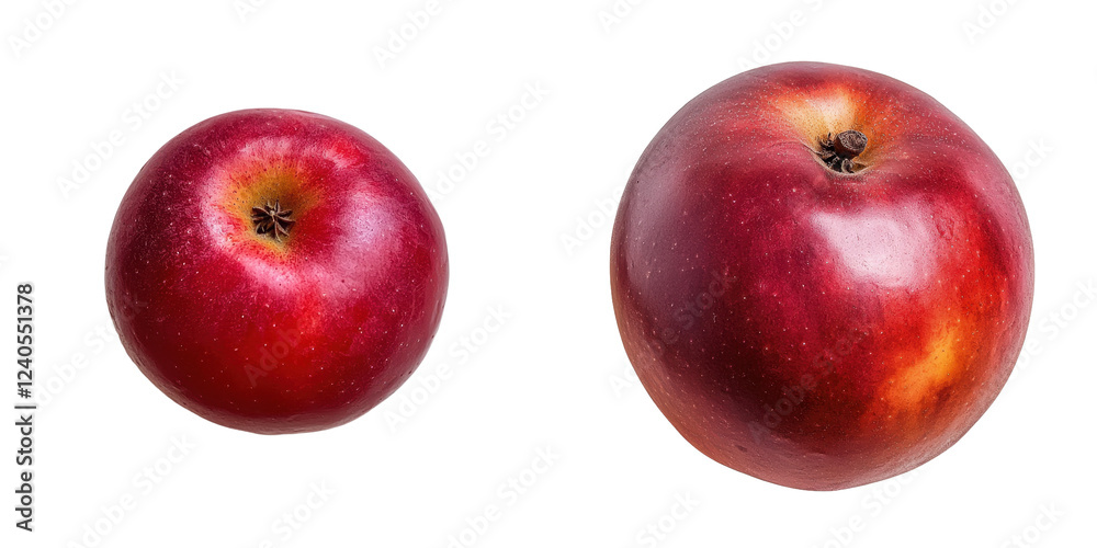 Aufkleber different sizes of red apples on a white background highlighting natural variations in fruit