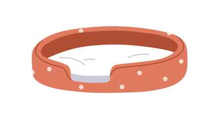 Pet bed with soft cushion for cats and dogs. Comfortable cozy furniture, canine and feline accessory, empty padded resting place for home animals. Flat vector illustration isolated on white background