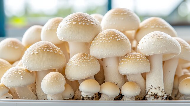 Sunlit fomitopsis mushrooms in factory nature's beauty close-up