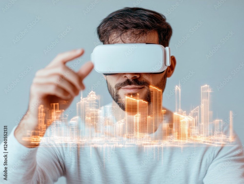 Aufkleber Virtual Metropolis Design Middle Eastern Architect in XR Workspace with VR Interface - Enhancing Interactive Urban Planning and Modern Architecture for Business Innovation
