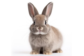 Fototapeta premium Cute gray easter rabbit sitting isolated on white background.