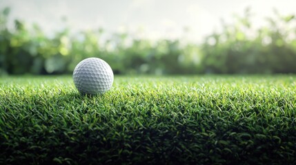 Obraz premium Golf ball on lush green grass outdoor sports scene tranquil nature environment close-up perspective