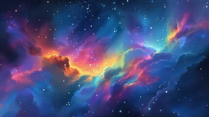 Naklejka premium A vibrant cosmic scene filled with colorful clouds and stars
