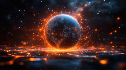 Fototapeta premium Global Network, glowing Earth, space, digital