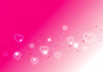 Pink Valentine s Day Background with Glowing Hearts and Confetti