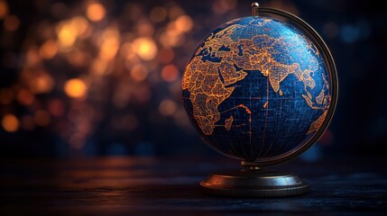 Global Network Glowing, Dark Background