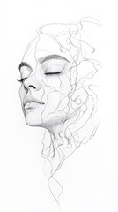 23. A human face with soft curves and delicate features, the bone structure outlined against a white backdrop