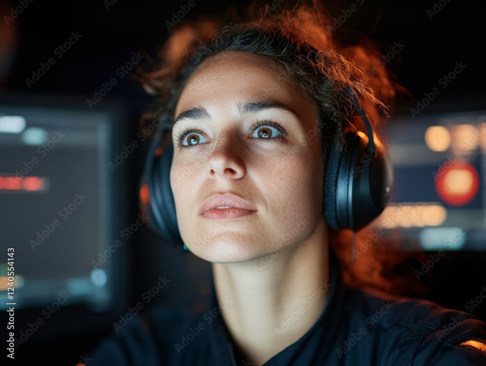 Aufkleber Retro-Futuristic Emergency Dispatch Vintage Monitors with Modern Tech for Urban Response - Diverse Night Shift Coordination, Digital Nostalgia in Crisis Management