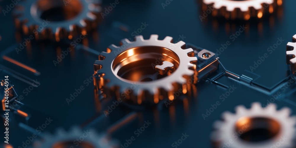Aufkleber industrial tech aesthetic copper gears on matte circuit panel - innovative machinery design for prec