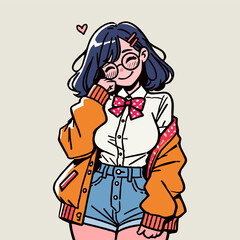 Fototapeta premium Cute School Girl wear glasses illustration