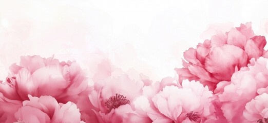 Fototapeta premium Pink Peony Flowers Blooming in Soft Pastel Background, Elegant Floral Design for Weddings and Celebrations, copy space for text