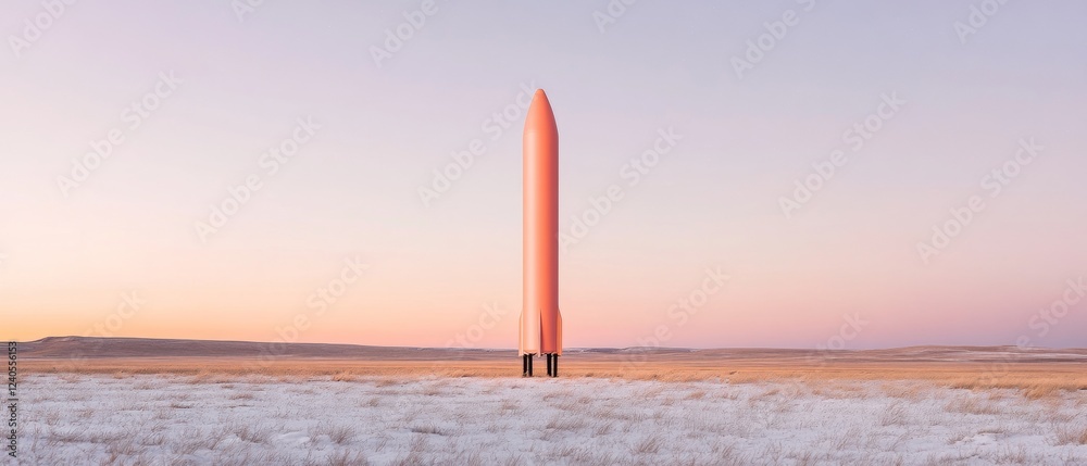 Poster futuristic rocket in snowy twilight sleek design for adventure tourism and space exploration captiva