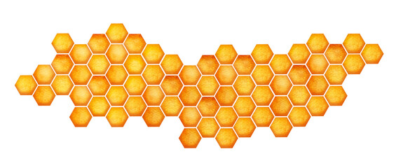 World Bee day. Honeycomb watercolor drawing. Element design hexagonal bee honeycombs. Concept save the bees and ecology and ecosystem.
