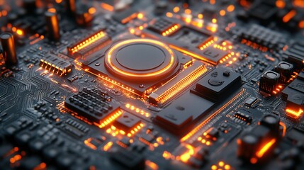 Fototapeta premium Glowing Circuit Board CPU Closeup