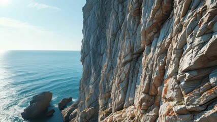 Fototapeta premium A rocky coastline with cliffs and calm ocean waters under a clear sky
