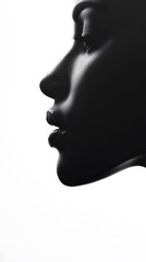 Obraz premium 36. A human face with a square jaw and high cheekbones, side profile view, against white backdrop