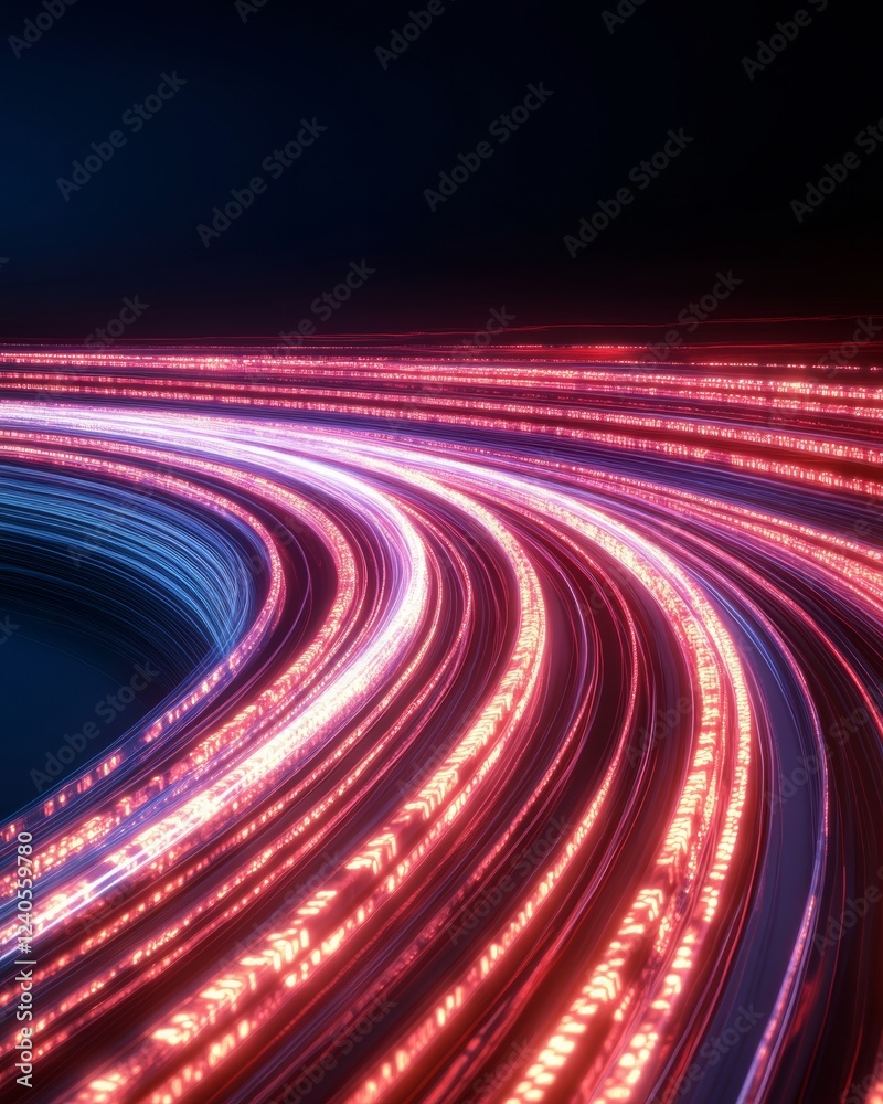 Poster Futuristic Mobile Connectivity Neon Light Trails on Sleek Black Surface for Tech Content and Dynamic App Promotion in Digital Communication and Innovation