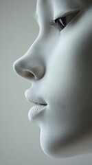 42. A close-up of a face with a pronounced nose bridge and smooth features, soft bone structure visible, white background