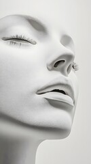 43. A human face with a well-defined forehead, eyes, and mouth area, highlighting the structure of the face, white backdrop