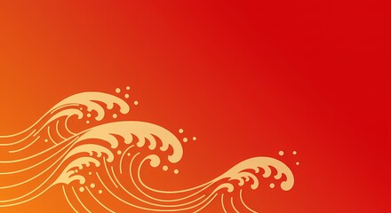 Elegant Golden Waves on Red Gradient Background Japanese Style Design Element