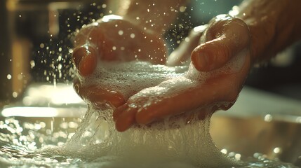 Fototapeta premium Hands washing food in clean water.