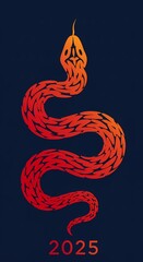 Naklejka premium 2025 Year of the Snake Red Gradient Snake Design Chinese Zodiac Art