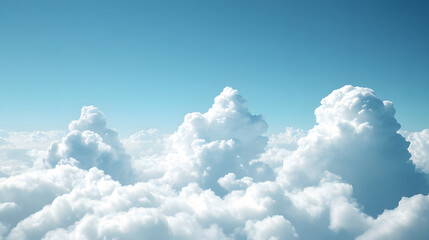A serene view of fluffy white clouds against a clear blue sky, creating a tranquil and uplifting atmosphere