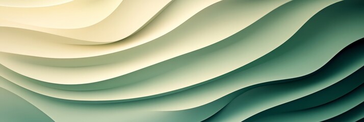Abstract Gradient Waves, 3D Rendered Background in Elegant Minimalist Monochromatic Green Palette