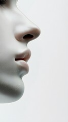 55. A close-up image of a face with a long nose, angular cheekbones, and a smooth jawline, white background